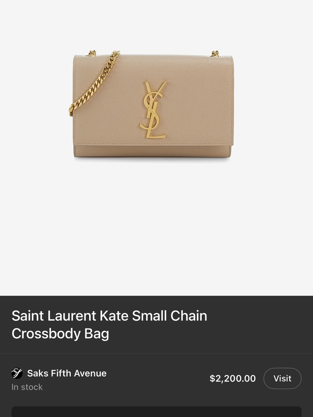 Saint Laurent Cream Leather Shoulder Bag with Gold Chain and YSL Logo - Picture 13 of 13